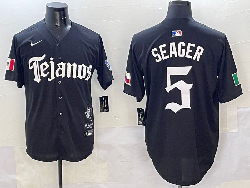 Men Texas Rangers #5 Seager Black Five generations Joint Name 2025 Nike MLB Jersey style 1->washington capitals->NHL Jersey